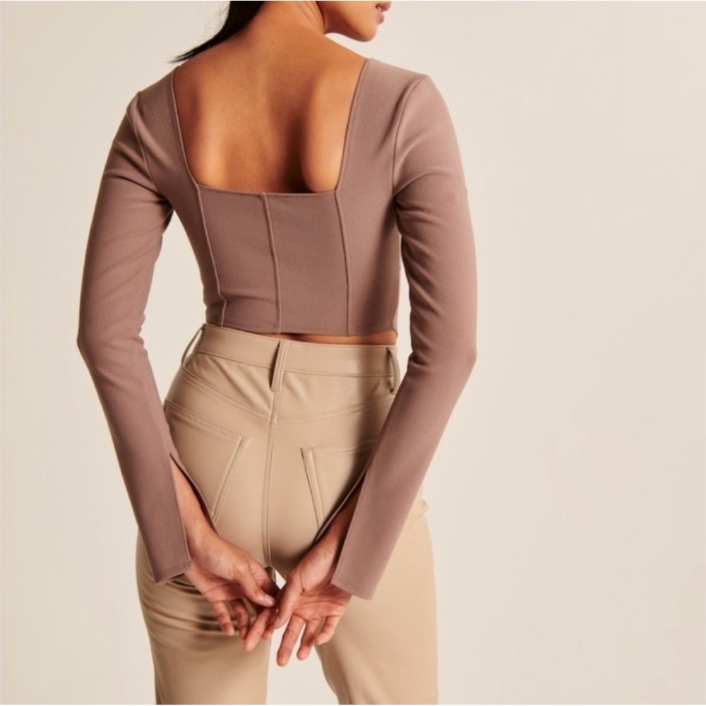 Abercrombie Corset Style Long Sleeve Crop Top Shirt, M - Picture 2 of 8